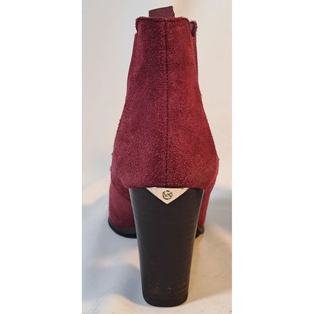 Michael Kors Womens Burgundy Suede Block Heel Ankle Boots SG21F‎ Size 9.5M
